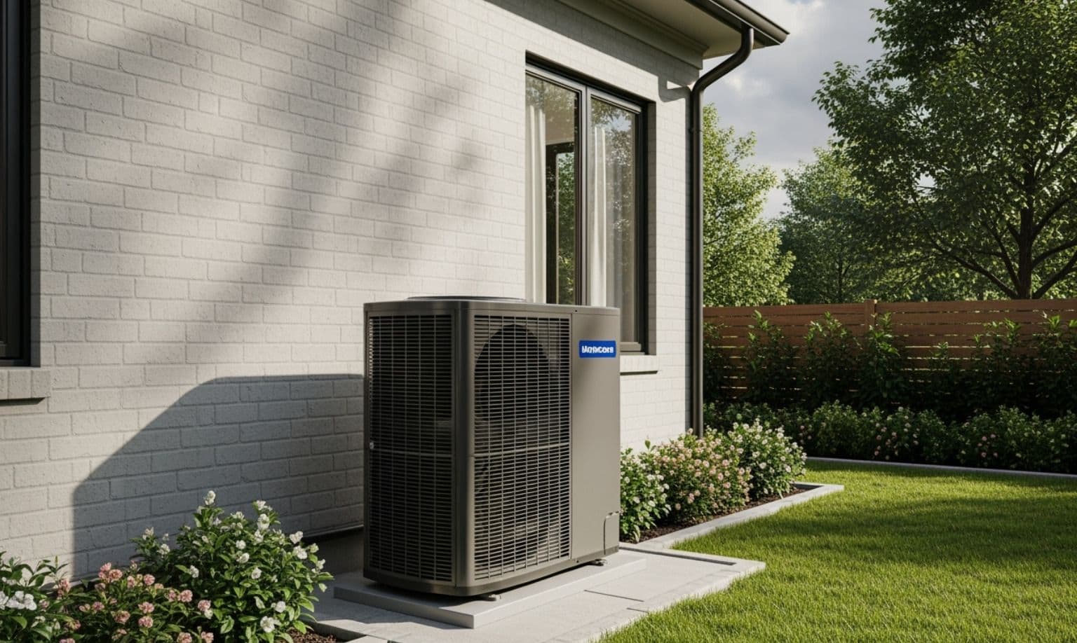 Outdoor condenser unit installed beside a home